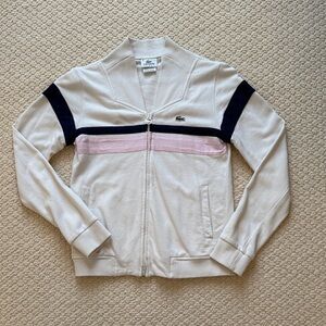 Lacoste Cream Jacket with Pink and Black Stripes